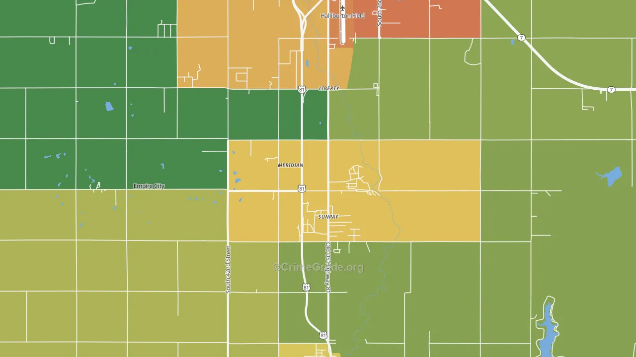 Sunray, OK Map of Burglary Rates