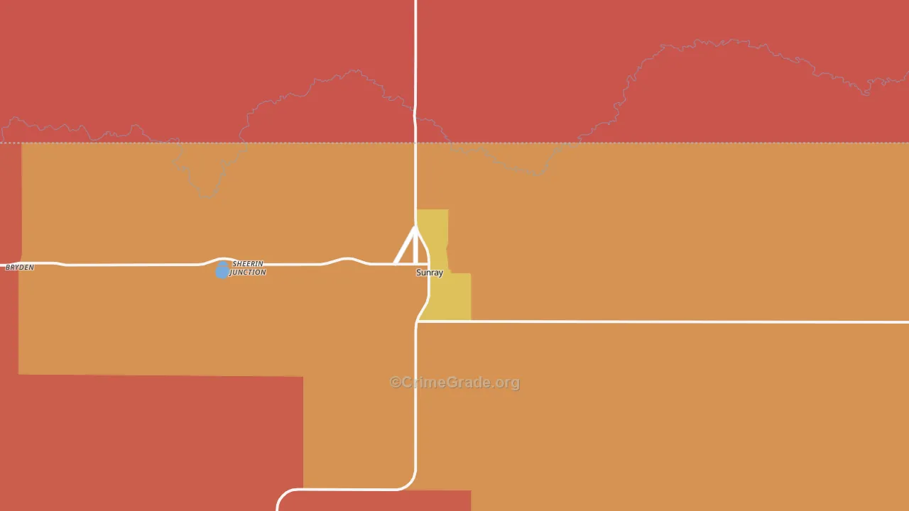 Sunray, TX Map of Burglary Rates