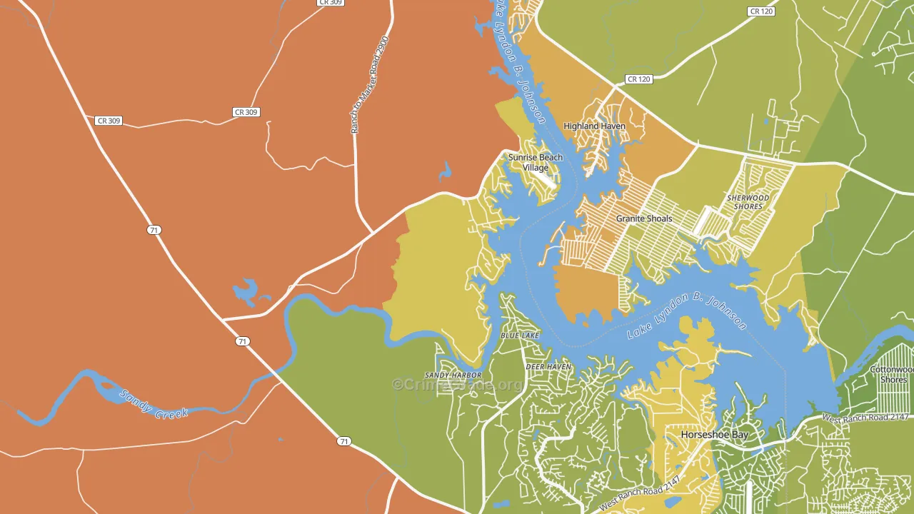 Sunrise Beach Village, TX Map of Burglary Rates