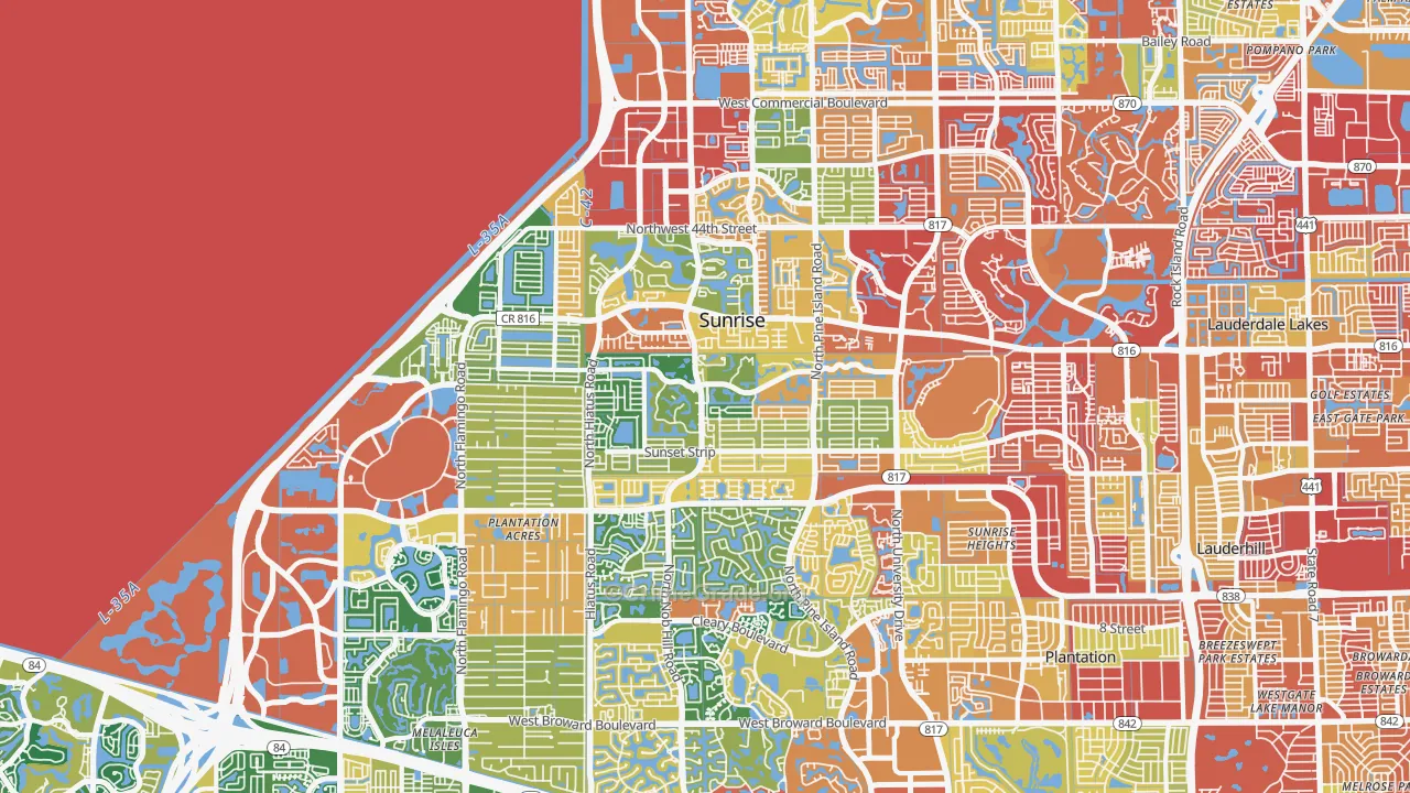 Sunrise, FL Map of Burglary Rates