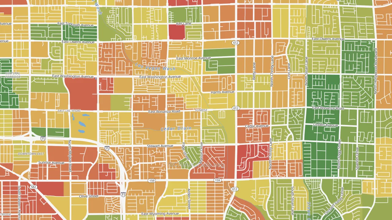 Sunrise, Las Vegas, NV Map of Burglary Rates