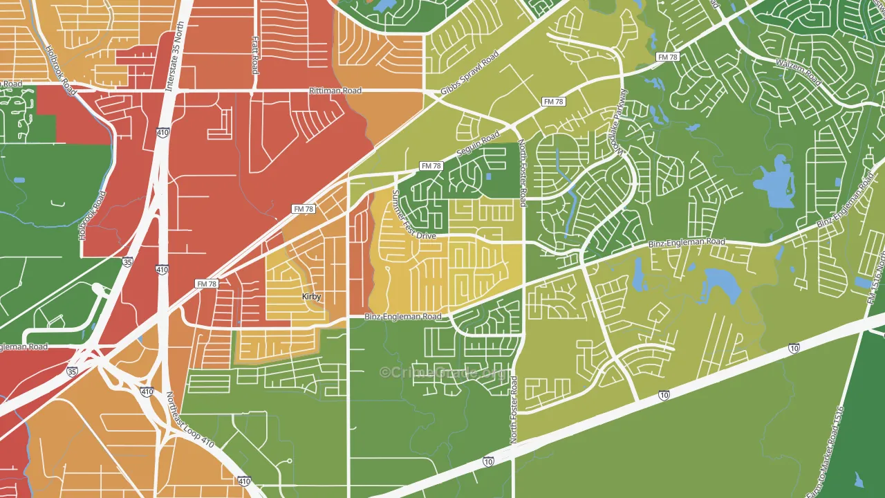 Sunrise, San Antonio, TX Map of Burglary Rates