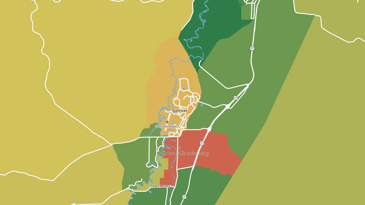 Sunriver, OR Map of Burglary Rates