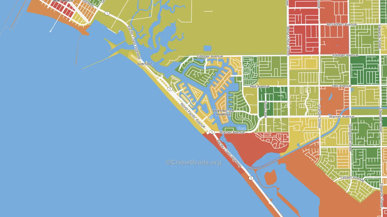 Sunset Beach, CA Map of Burglary Rates