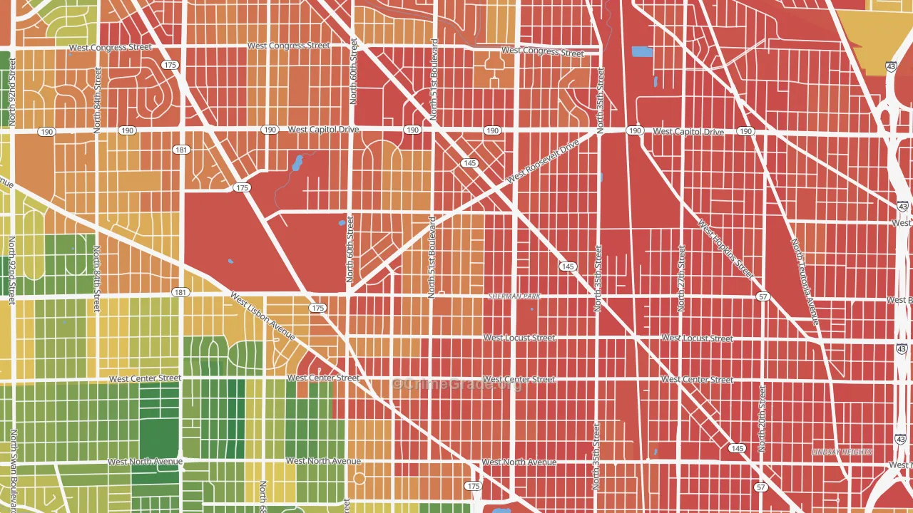 Sunset Heights, Milwaukee, WI Map of Burglary Rates