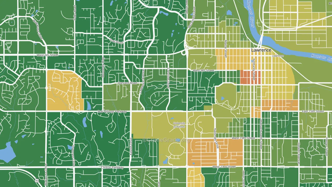 Sunset Hills, Lawrence, KS Map of Burglary Rates