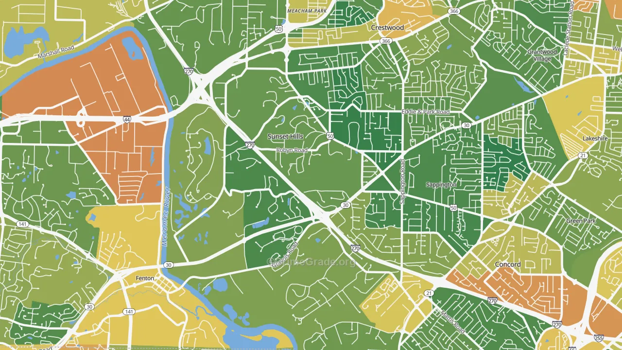 Sunset Hills, MO Map of Burglary Rates