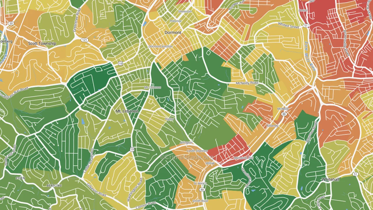 Sunset Hills, Pittsburgh, PA Map of Burglary Rates