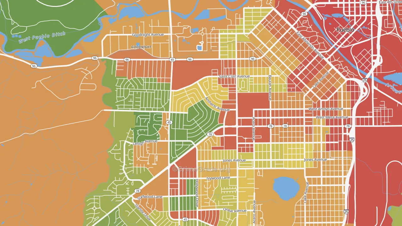 Sunset, Pueblo, CO Map of Burglary Rates