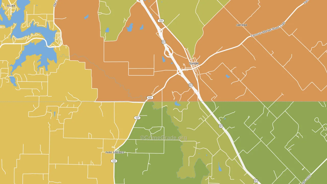 Sunset, TX Map of Burglary Rates