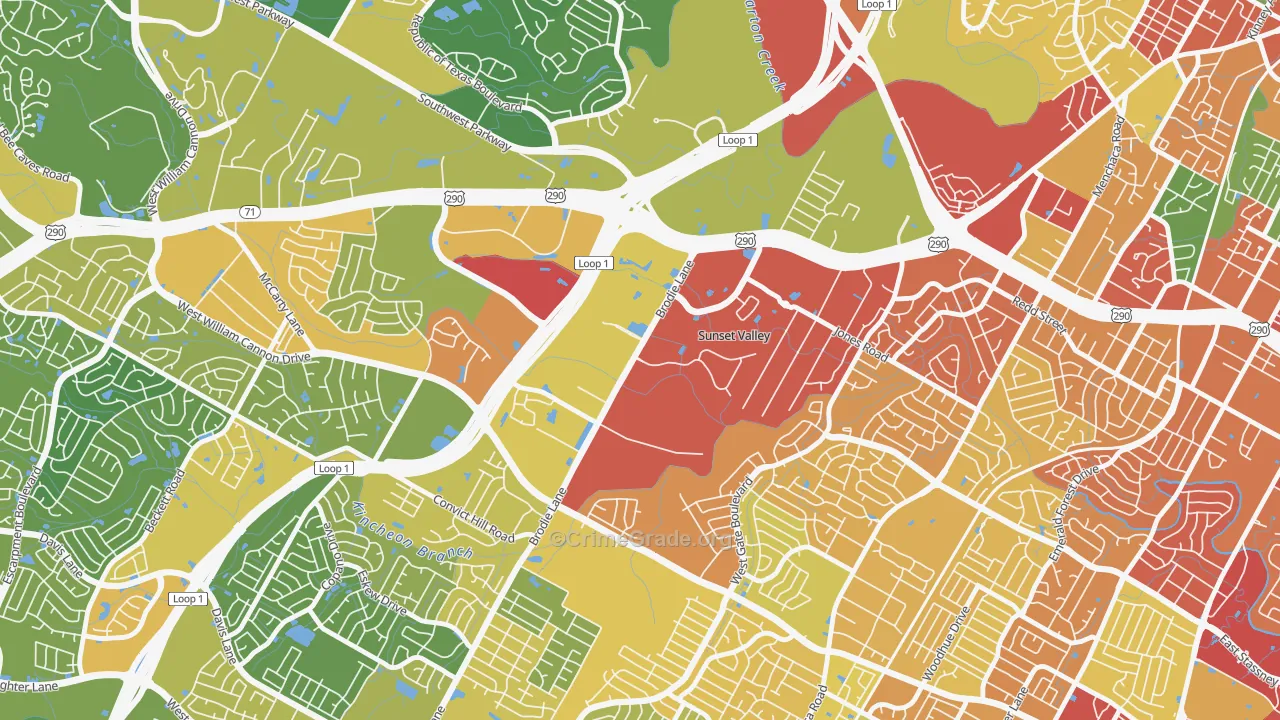 Sunset Valley, TX Map of Burglary Rates