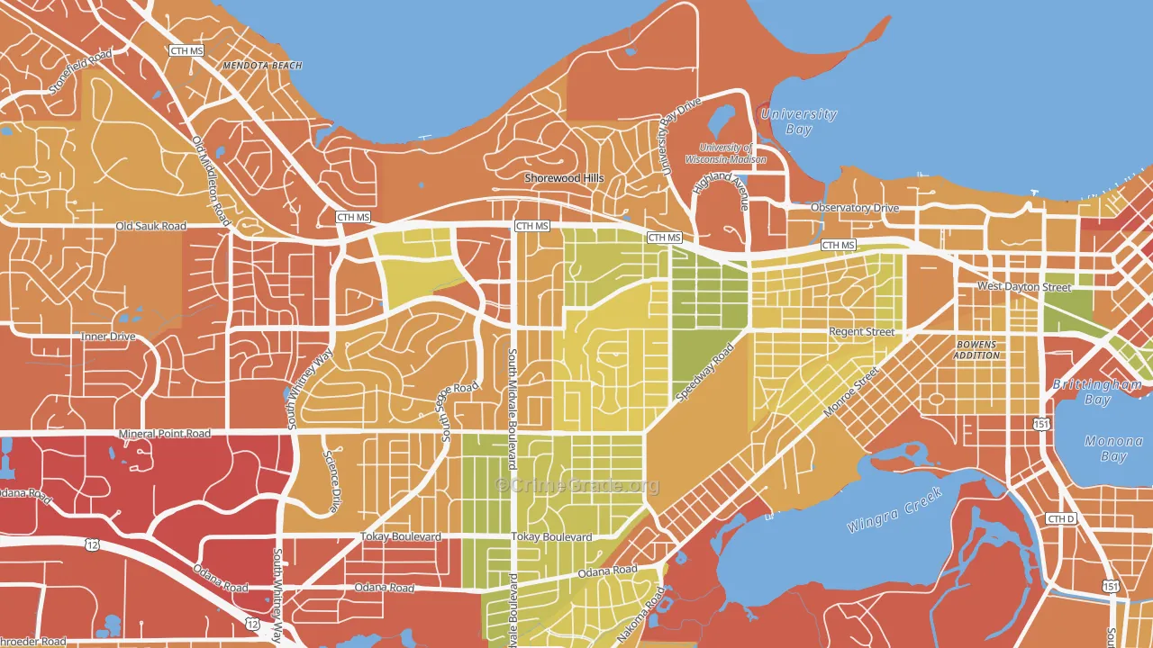 Sunset Village, Madison, WI Map of Burglary Rates