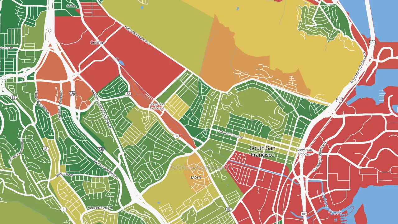 Sunshine Gardens, South San Francisco, CA Map of Burglary Rates
