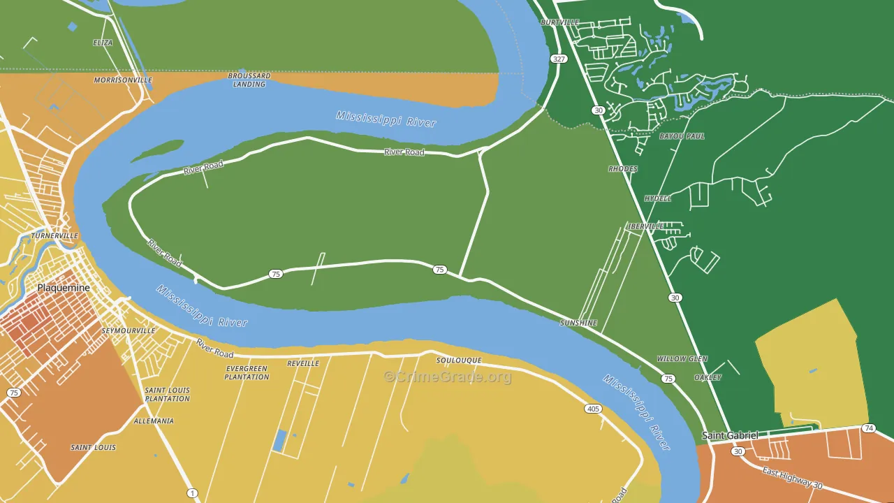 Sunshine, LA Map of Burglary Rates