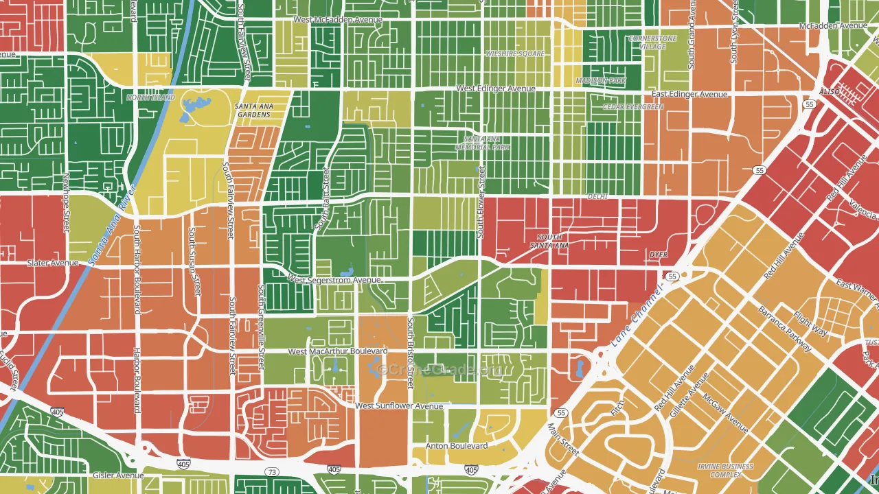Sunwood Central, Santa Ana, CA Map of Burglary Rates