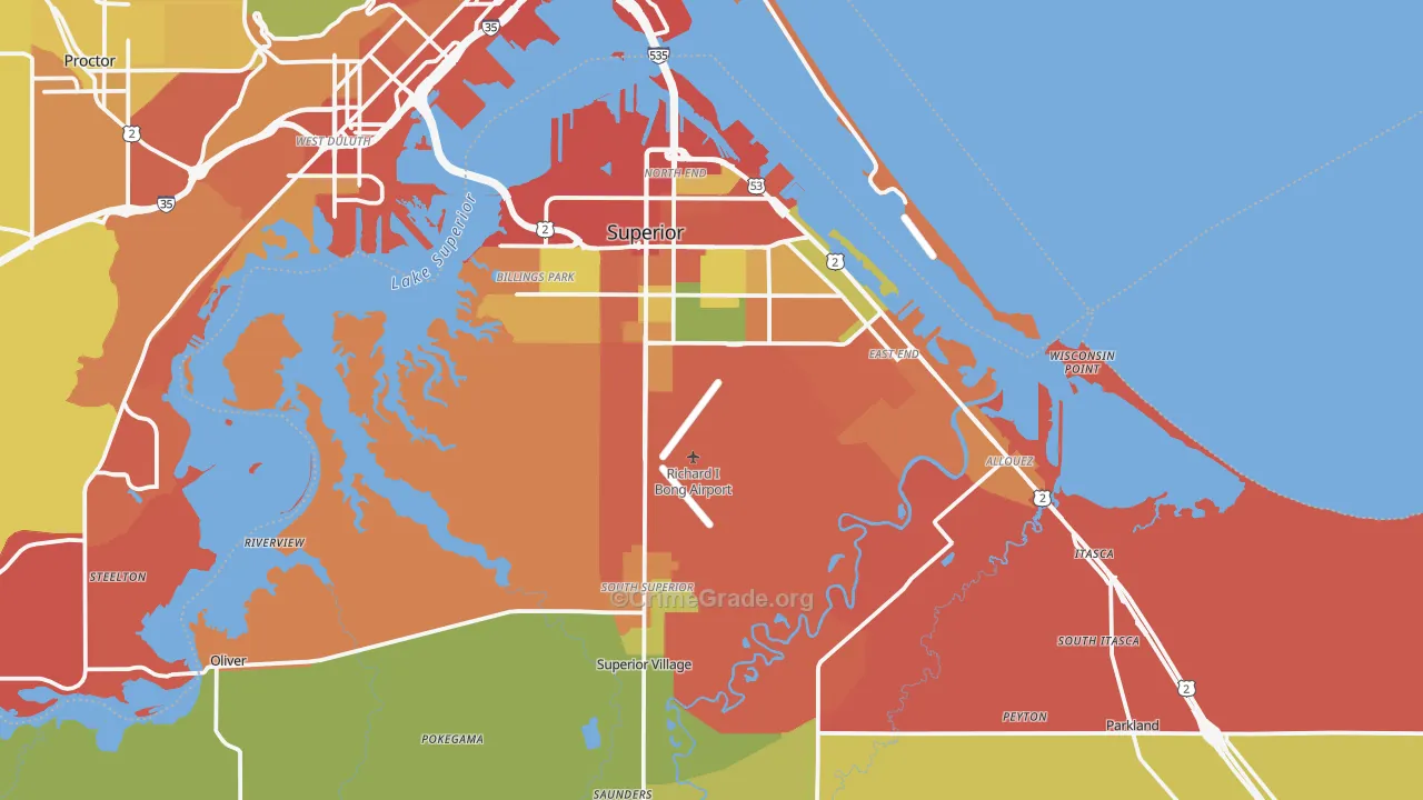 Superior, WI Map of Burglary Rates