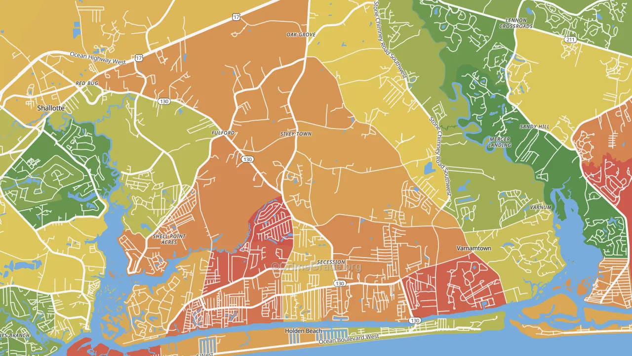 Supply, NC Map of Burglary Rates