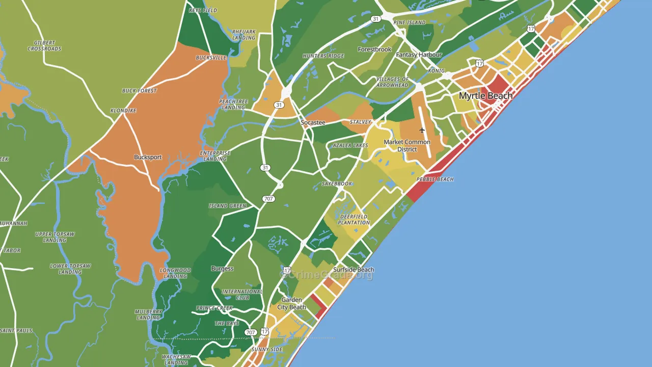 Surfside Beach, SC Map of Burglary Rates