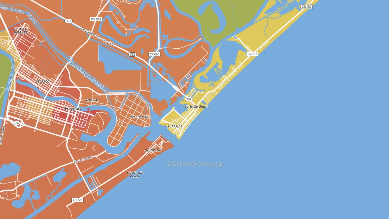 Surfside Beach, TX Map of Burglary Rates
