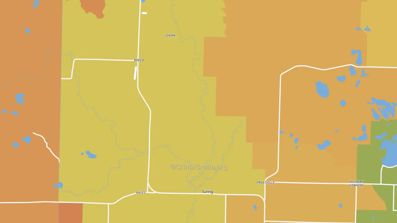 Suring, WI Map of Burglary Rates