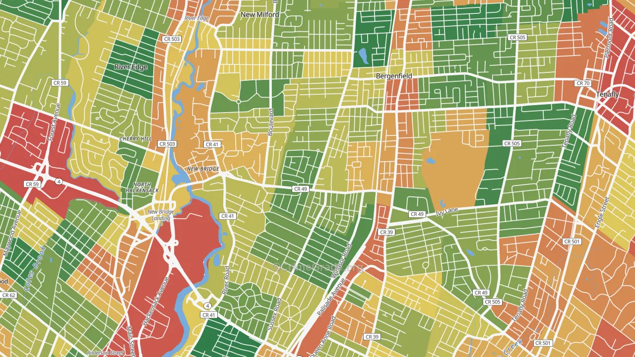 Surrey Lane, Bergenfield, NJ Map of Burglary Rates
