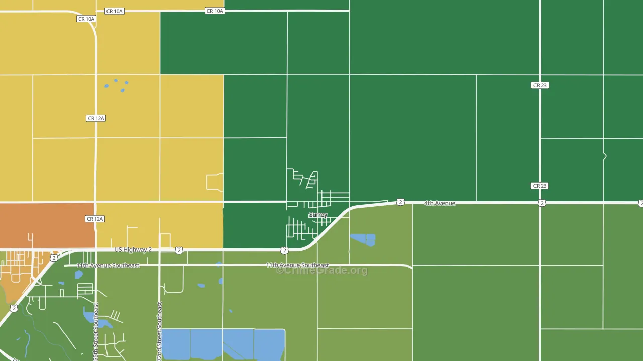 Surrey, ND Map of Burglary Rates