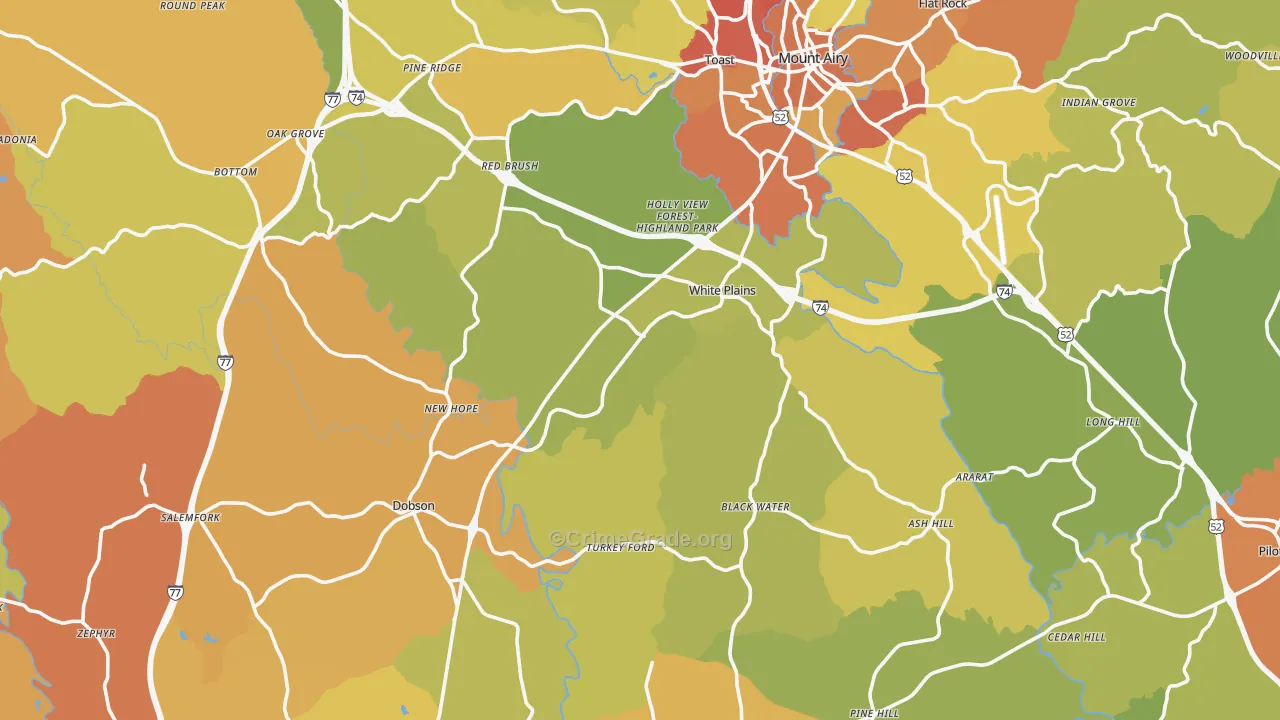 Surry County, NC Map of Burglary Rates