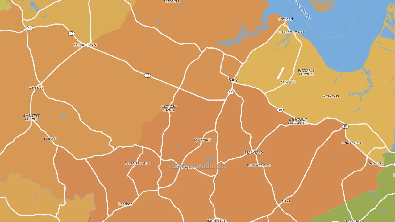 Surry County, VA Map of Burglary Rates