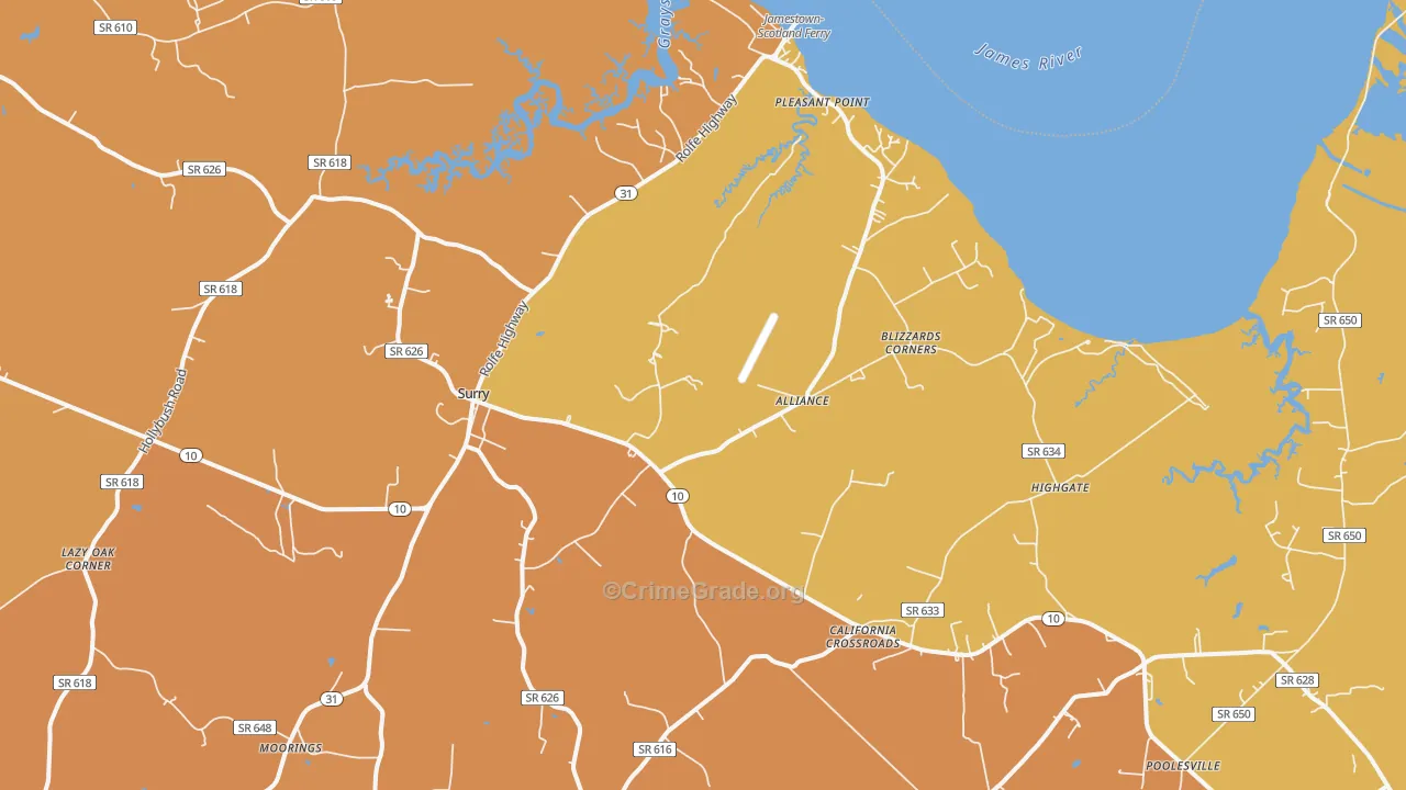 Surry, VA Map of Burglary Rates