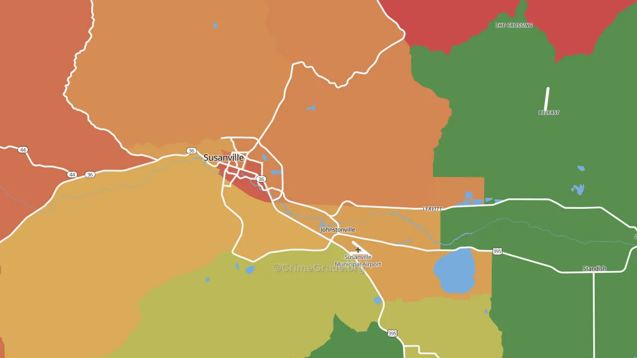 Susanville, CA Map of Burglary Rates