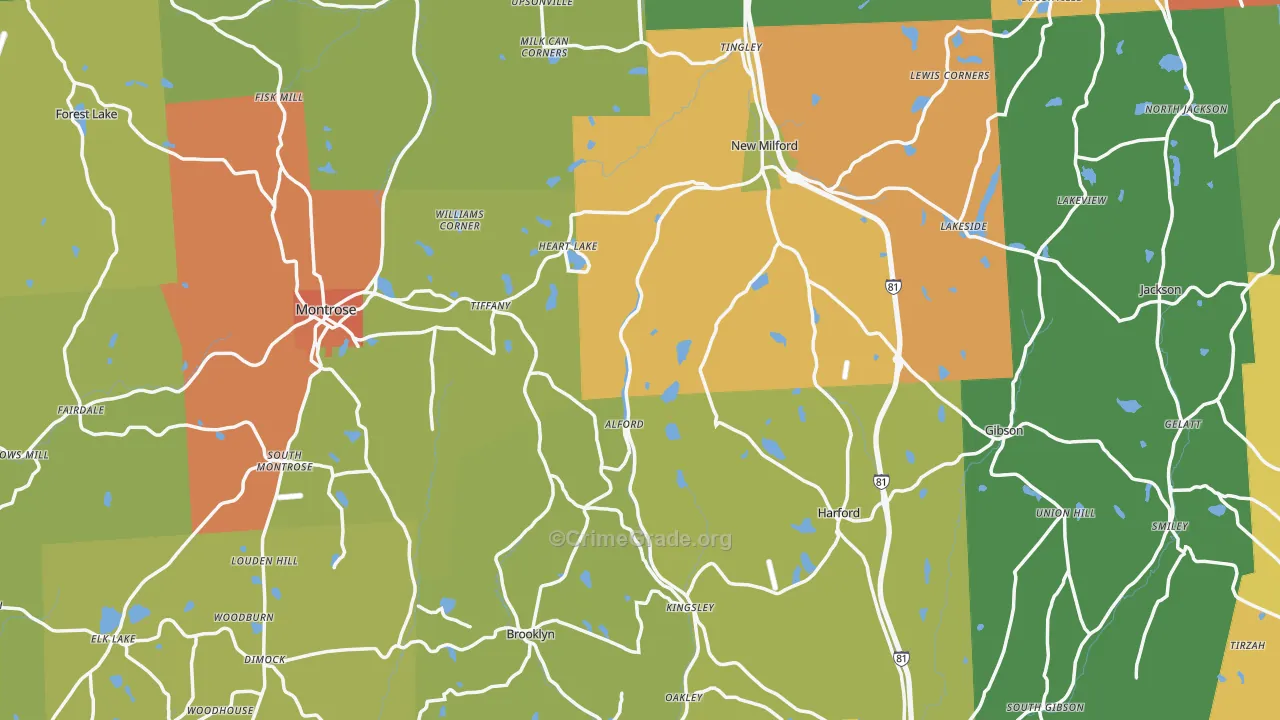 Susquehanna County, PA Map of Burglary Rates