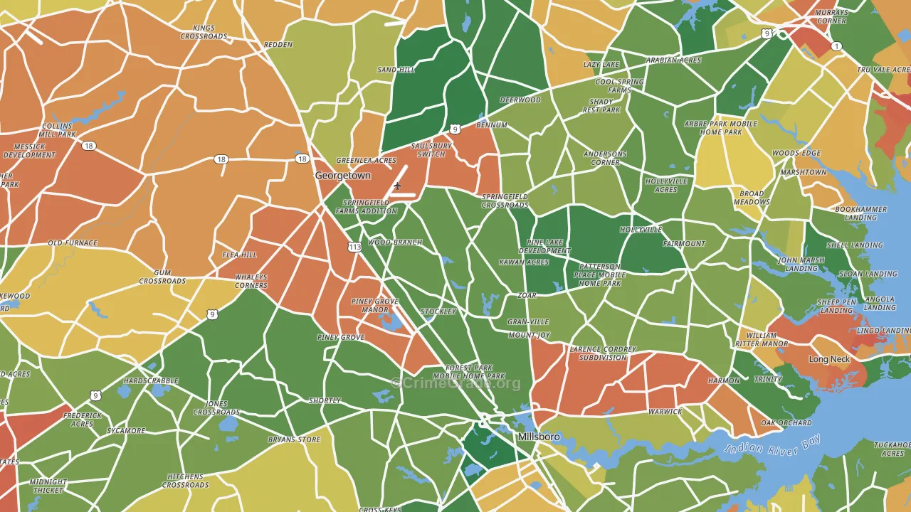 Sussex County, DE Map of Burglary Rates