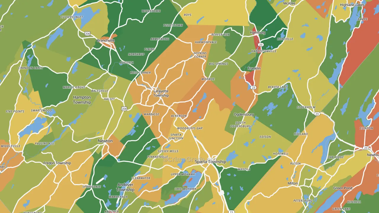 Sussex County, NJ Map of Burglary Rates