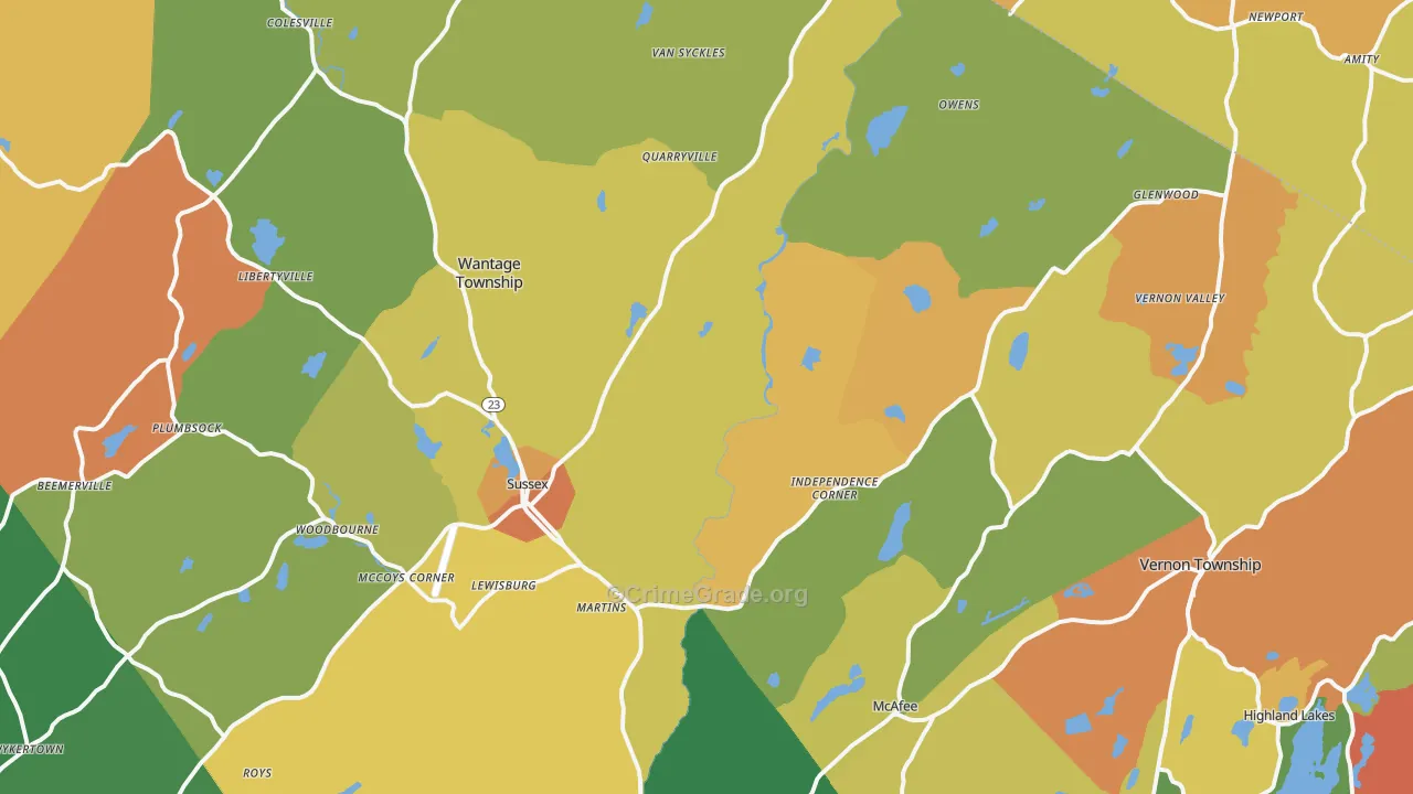 Sussex, NJ Map of Burglary Rates