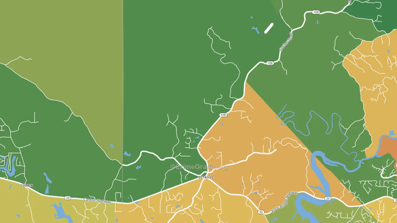 Sutallee, GA Map of Burglary Rates