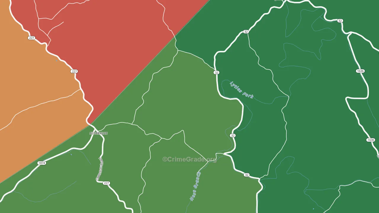 Suterville, KY Map of Burglary Rates