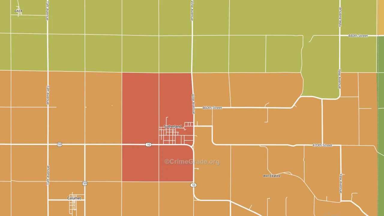 Sutherland, IA Map of Burglary Rates