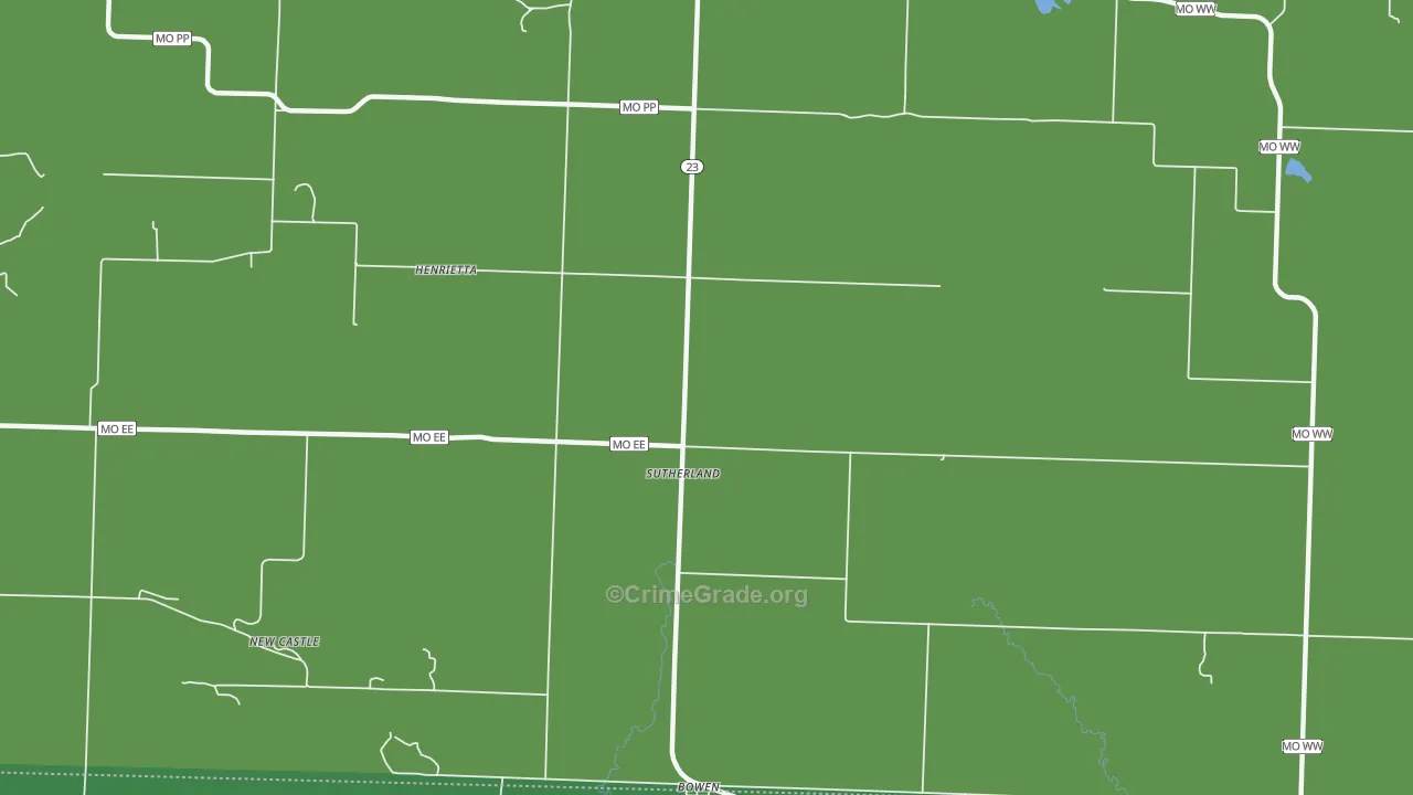 Sutherland, MO Map of Burglary Rates