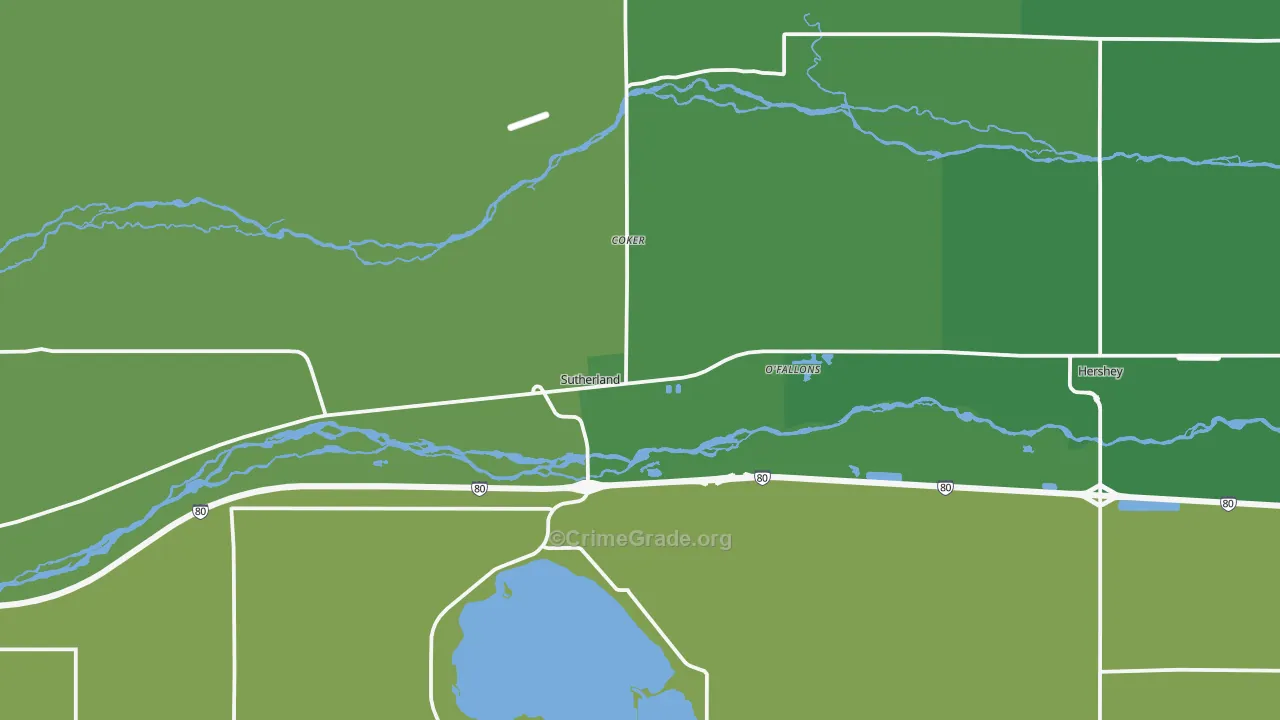 Sutherland, NE Map of Burglary Rates
