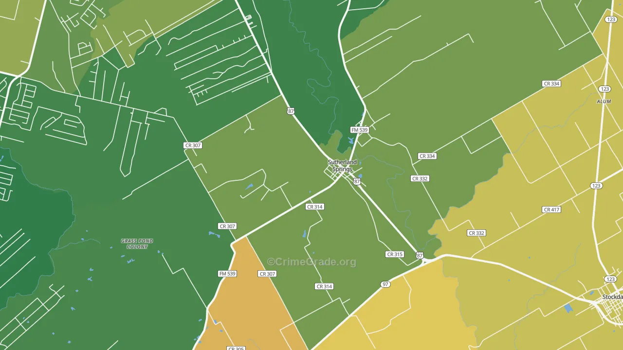 Sutherland Springs, TX Map of Burglary Rates
