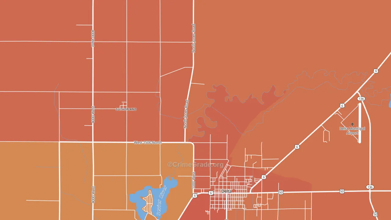 Sutherland, UT Map of Burglary Rates