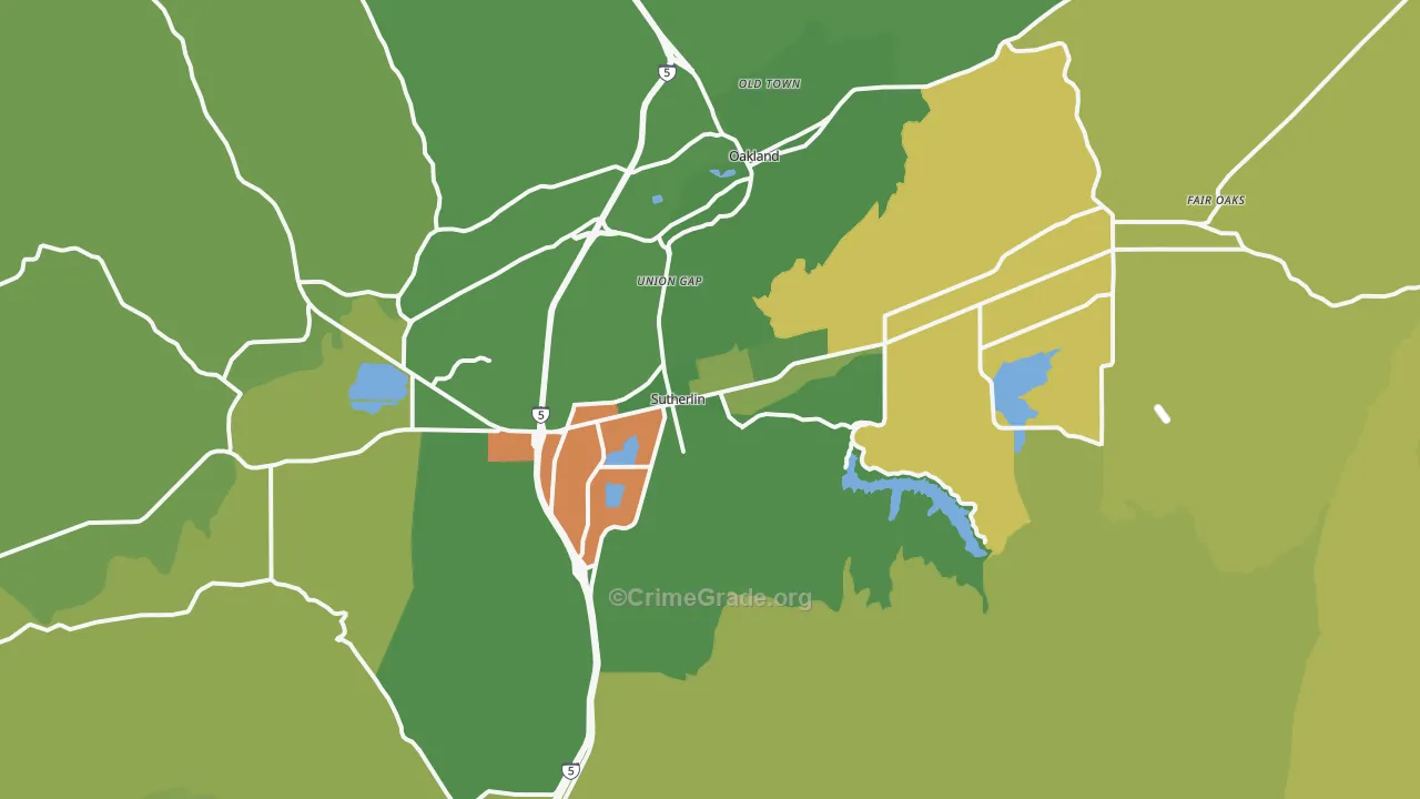 Sutherlin, OR Map of Burglary Rates
