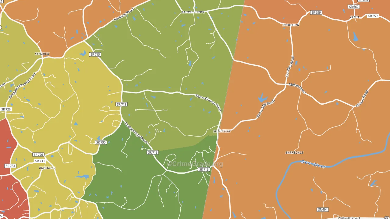 Sutherlin, VA Map of Burglary Rates