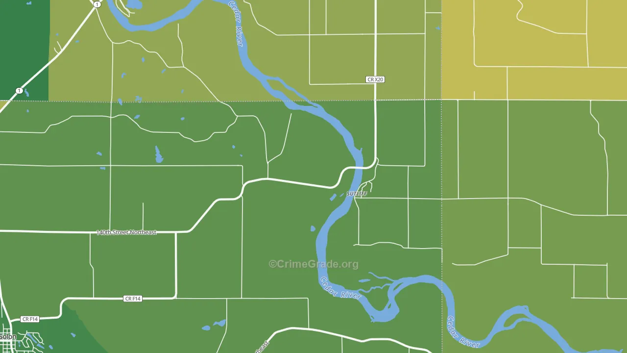 Sutliff, IA Map of Burglary Rates