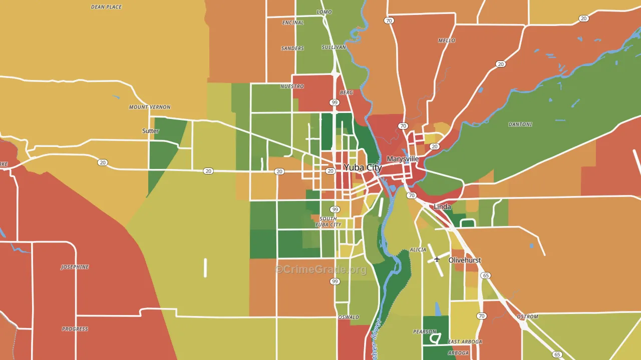 Sutter County, CA Map of Burglary Rates