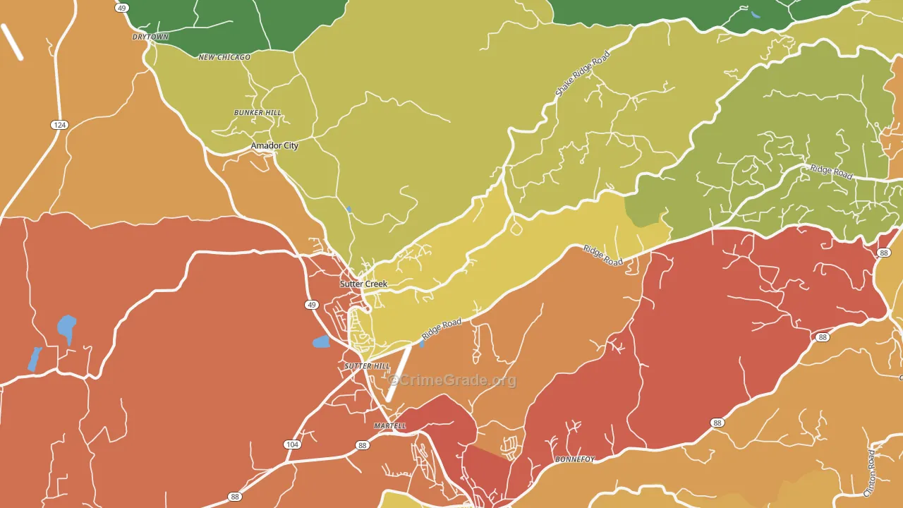 Sutter Creek, CA Map of Burglary Rates