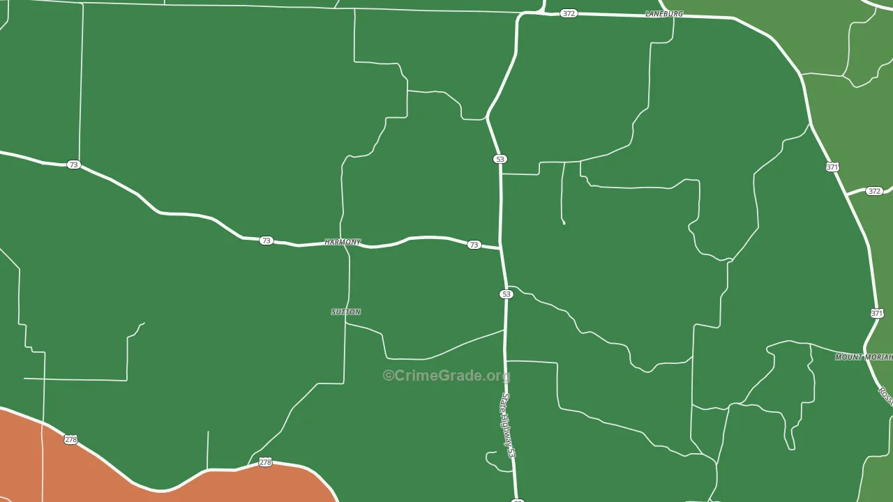 Sutton, AR Map of Burglary Rates
