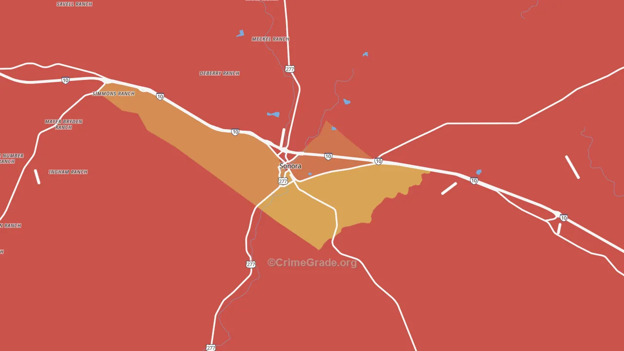 Sutton County, TX Map of Burglary Rates