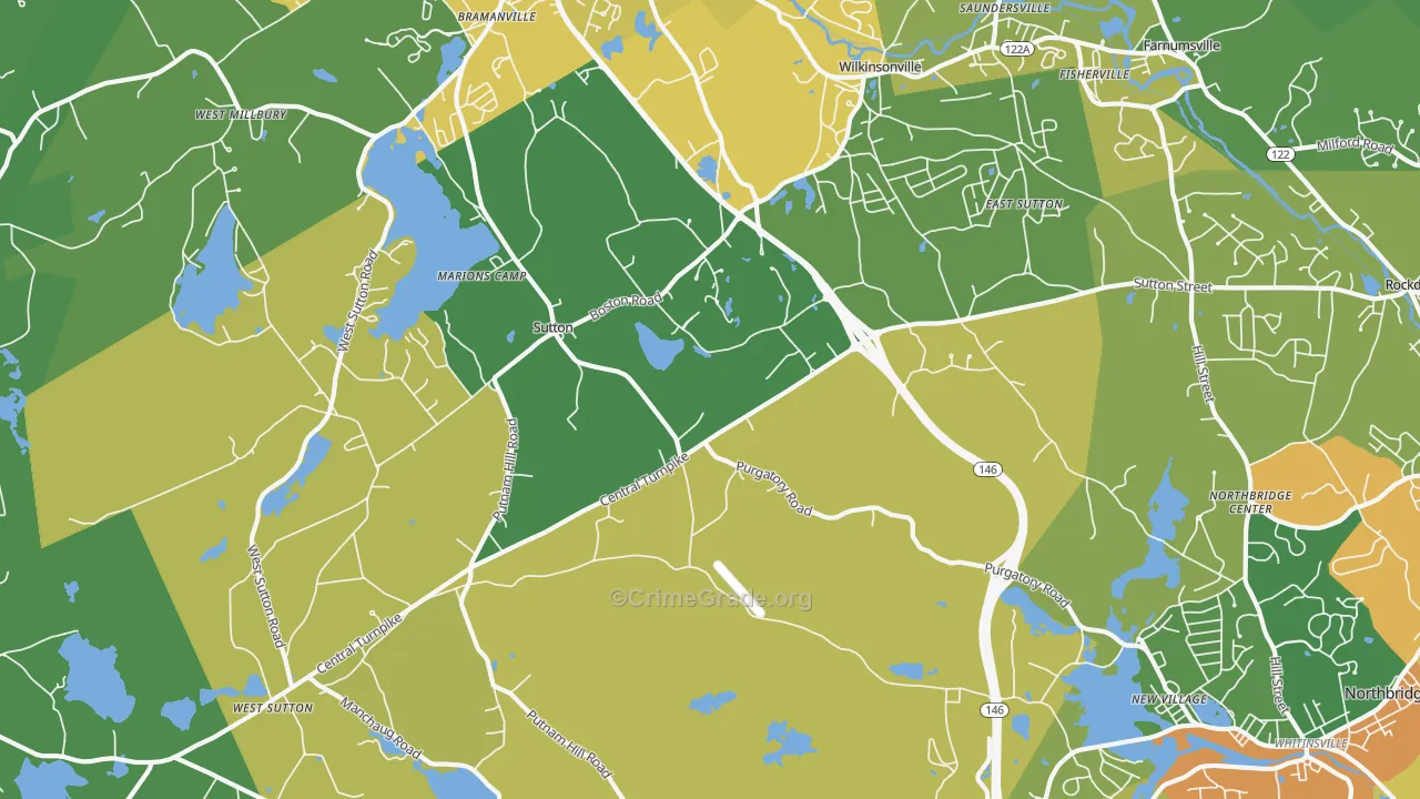 Sutton, MA Map of Burglary Rates
