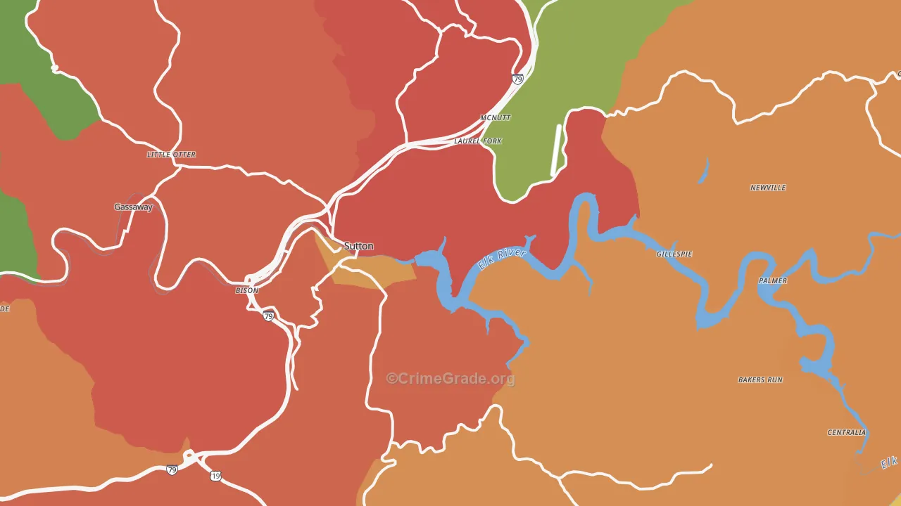 Sutton, WV Map of Burglary Rates